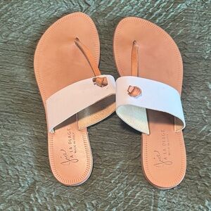 Joie White and Tan Leather Toe-Loop Sandals